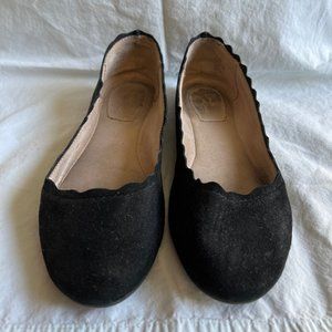 Black Suede Ballet Flats with Scallop Detail - 6.5
